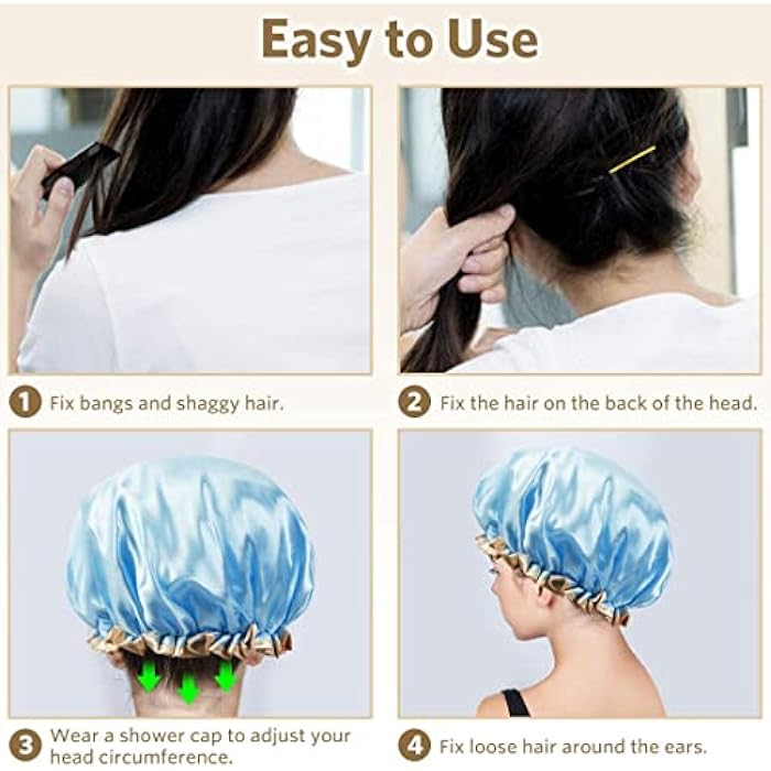 TYAGY Double Layer Satin Silk Hair Bonnet Waterproof Shower Cap With Scrunchies, Satin Hair Wrap (Free Size, Multicolor, Pack of 1) - Image 3
